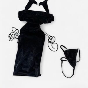 Black Velvet Dress with Matching Thong